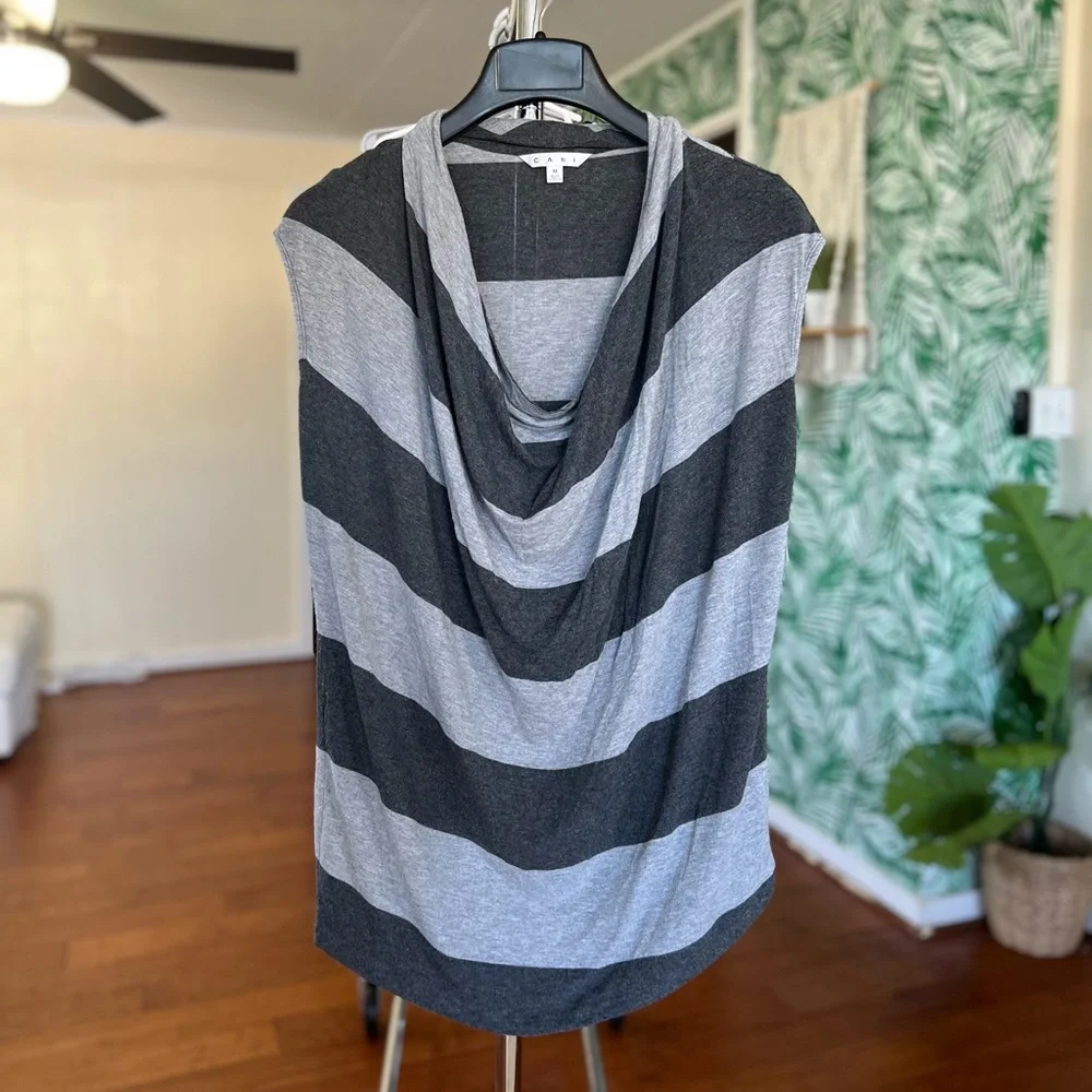 Cabi Grey Gray Wide Stripe Shirt Cowl Neck Top Tunic 620 Sz M - Picture 8 of 11